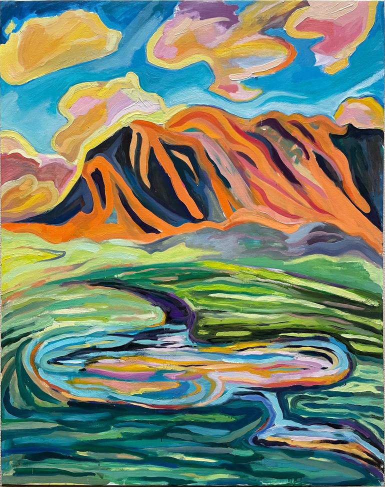 Original Landscape Painting by Varvara Tsepkova | Contemporary Art on Canvas | Sunset in the Mountains