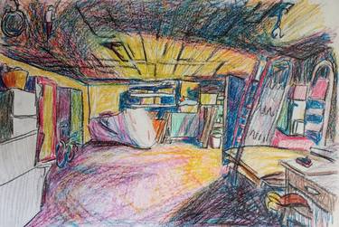 Original Abstract Expressionism Interiors Drawings by Luigi Iona