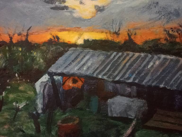 Original Abstract Expressionism Rural life Painting by Luigi Iona