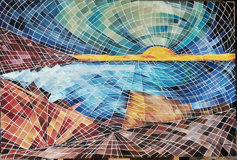 Original Abstract Painting by Anna Maria Fraternali | Abstract Art on Wood | "The Sunset"