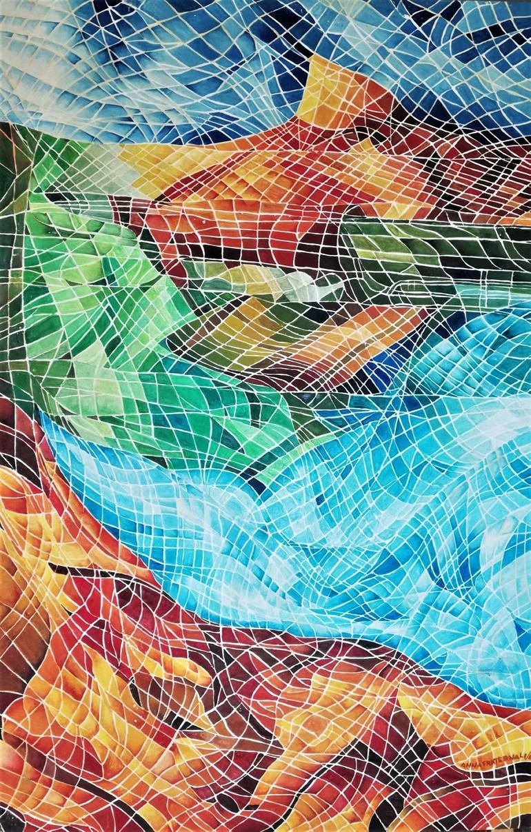 Original Abstract Painting by Anna Maria Fraternali | Abstract Art on Wood | "The lake"