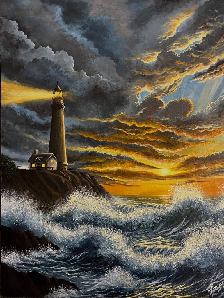 Original Seascape Painting by Farhan Ashraf | Realism Art on Canvas | Where the light holds-Dramatic sunset