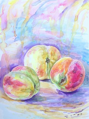 peach(three,fruits,fresh,still life,realism,fine art,art deco) thumb