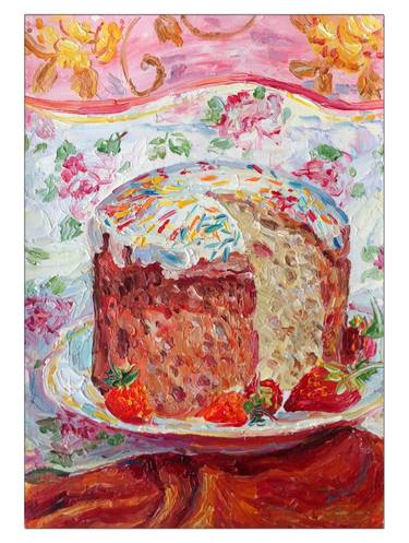 easter (strawberry,cake,oil,paper, painting,original) thumb