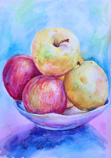 Stil Life(Apples,Fruits,Watercolor,Fine Art,Realism,Original) thumb