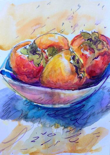 Persimmon(Fruits,Watercolor,Fine Art,Impressionism,Original) thumb