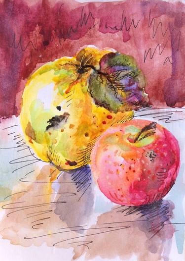 Two(Apples,Fruits,Fresh,Watercolor,Fine Art,Still Life) thumb