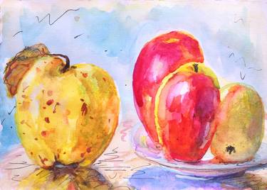 Still Life(Apples,Fruits,Fresh,Watercolor,Fine Art,Original) thumb