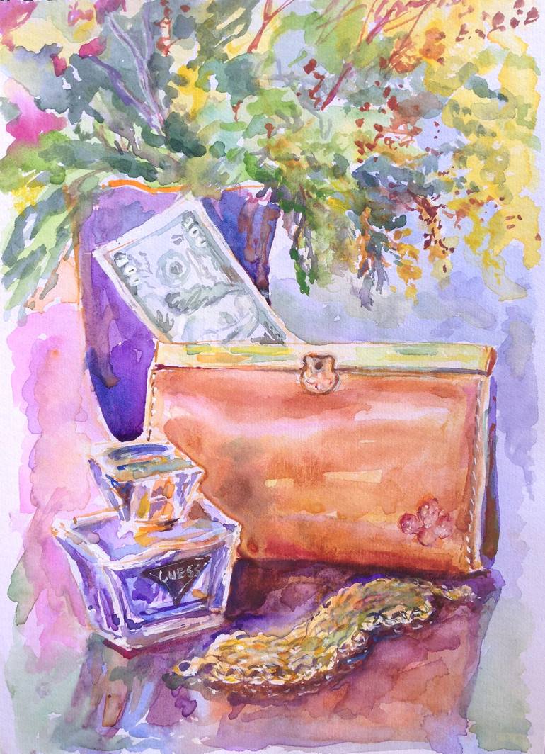 New Wallet(Still Life,Impressionism,Watercolor,Ring,Original) Painting