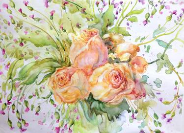 Bouquet with Roses(Still Life,Fine Art,Watercolor,Original) thumb