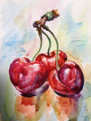 sweet cherry(Fine Art,Watercolor,Three,Realism,Original) thumb