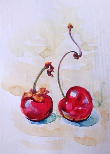 sweet cherry(Fine Art,Watercolor,Three,Realism,Original) thumb