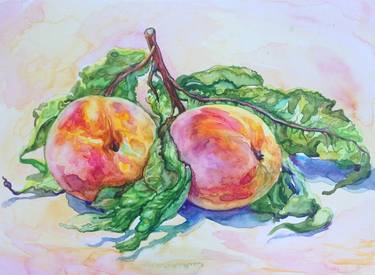 Two(Fine Art,Still Life,Watercolor,Peach,Original) thumb