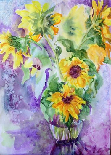 Sunflower(Fine Art,Flowers,Watercolor,Realism,Original) thumb