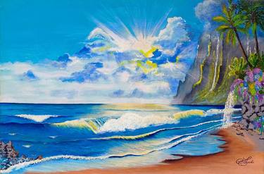 Tropical Island Beach Acrylic Painting thumb