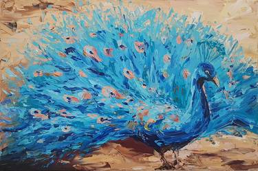 Peacock painting palette knife art original on canvas abstract thumb