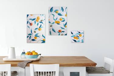 3 piece wall art fruit painting peach wall art palette knife thumb