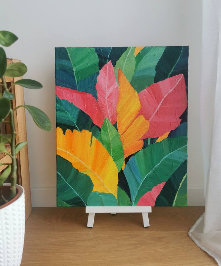 Original Botanic Painting by Ghislaine Carmel  Abstract Expressionism Art on Canvas  Tropical Pop