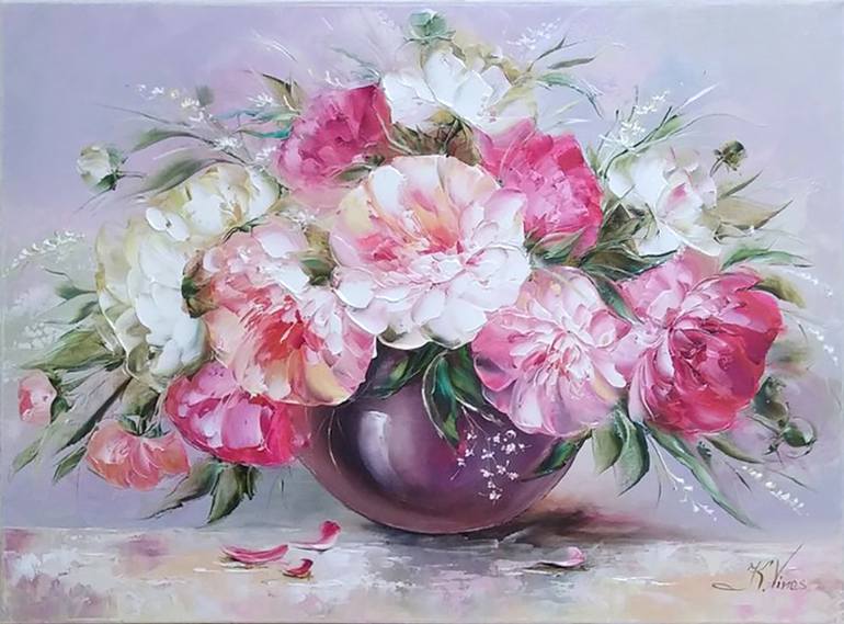 Peonies. The lights of a sun. Painting by Oleksandr Kovalenko | Saatchi Art