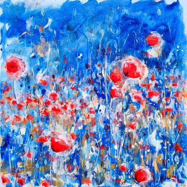 Poppies on a blue background thumb