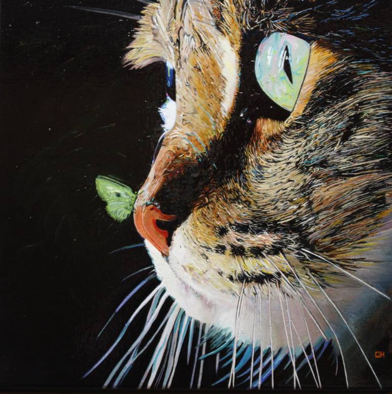 Original Fine Art Cats Painting by Carl Hawthorn