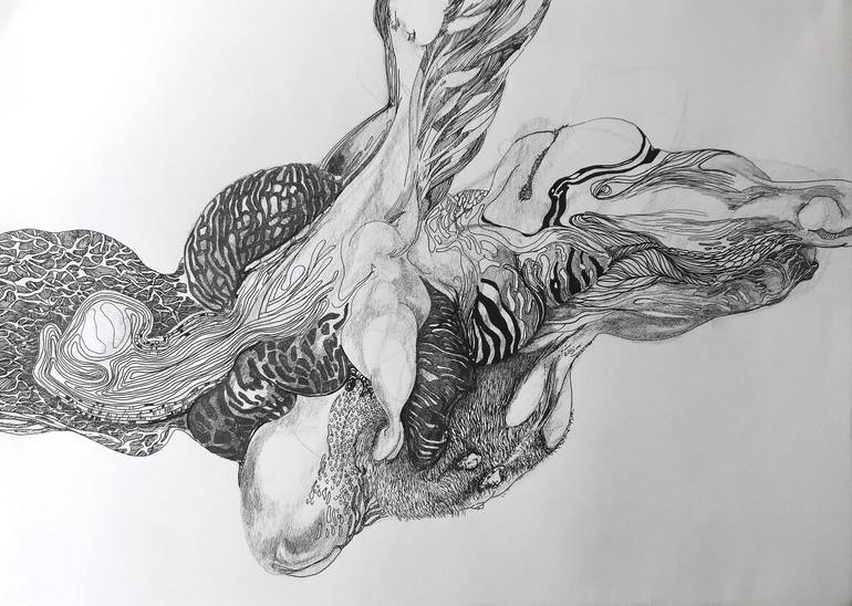 Original fantastic realism Abstract Drawing by Matthijs Waardenburg