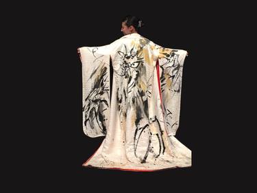 Sumie Handpainted Dragon Wedding Kimono thumb