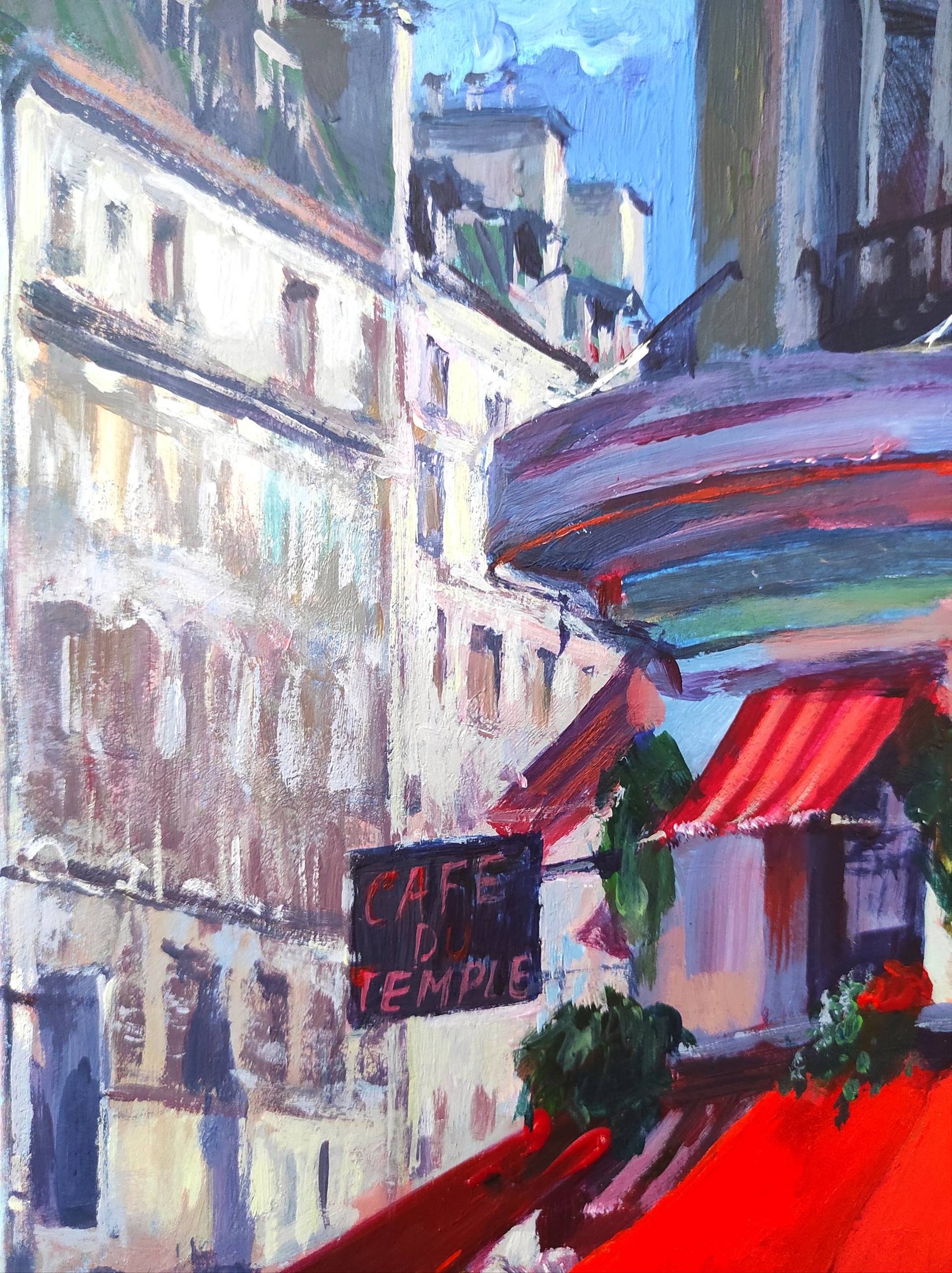 French cafe with a red roof Painting by Tetiana Borys | Saatchi Art