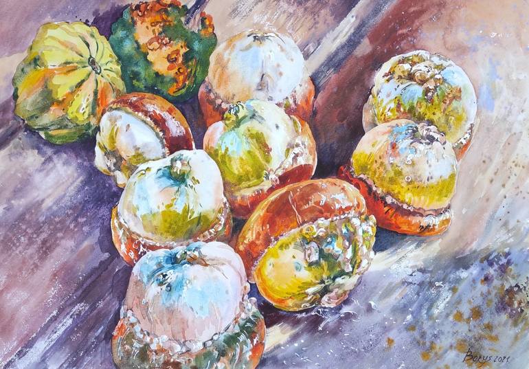 Still life with pumpkins Painting by Tetiana Borys | Saatchi Art