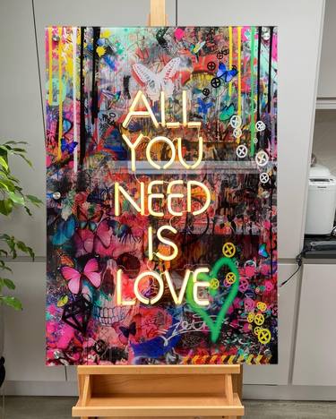 All You Need is Love Glass Art with Neon Light thumb