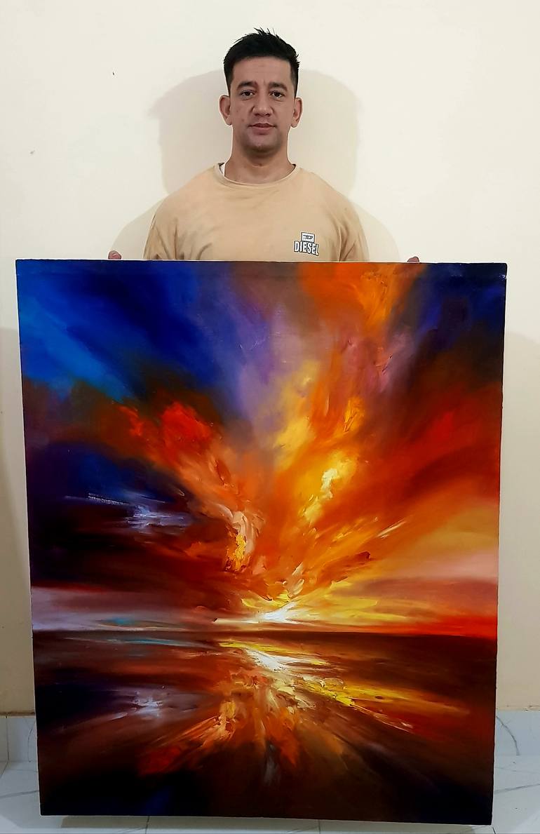 Original Abstract Beach Painting by Homayoun Amani