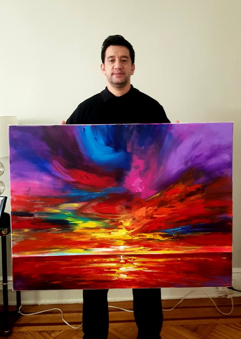 Original Art Deco Seascape Painting by Homayoun Amani