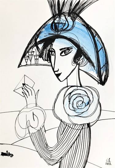 Original Art Deco Women Drawings by Nino Chitaishvili