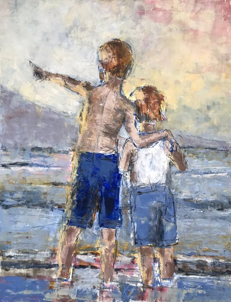 Siblings by the Sea Painting by Gedras Art | Saatchi Art