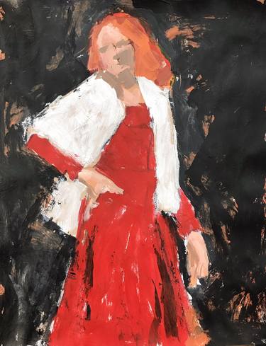 Abstracted Impressionistic Figure of a Lady in Red thumb