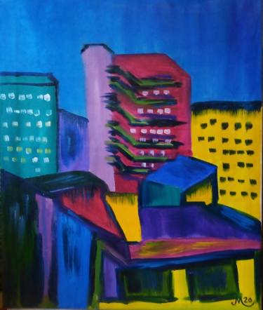 Original Abstract Expressionism Cities Painting by Mehran Barzegar