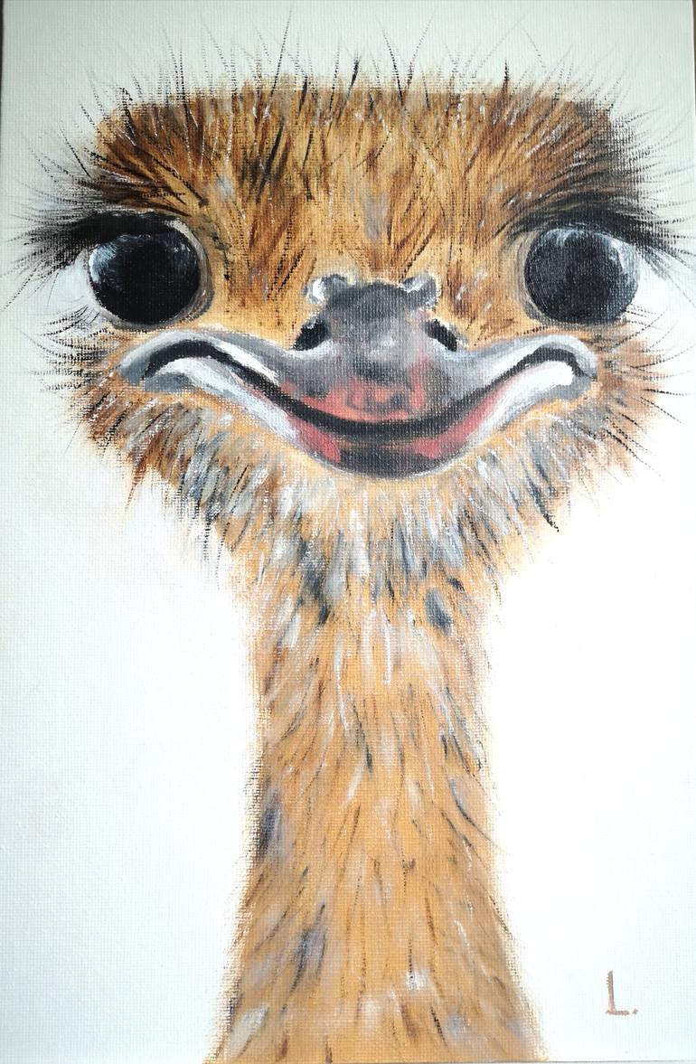 Funny ostrich Painting by Lyudmyla Ryabinina | Saatchi Art