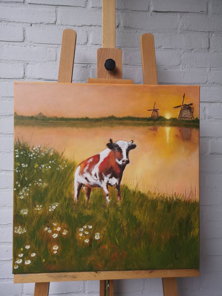 Original Expressionism Cows Painting by Lyudmyla Ryabinina