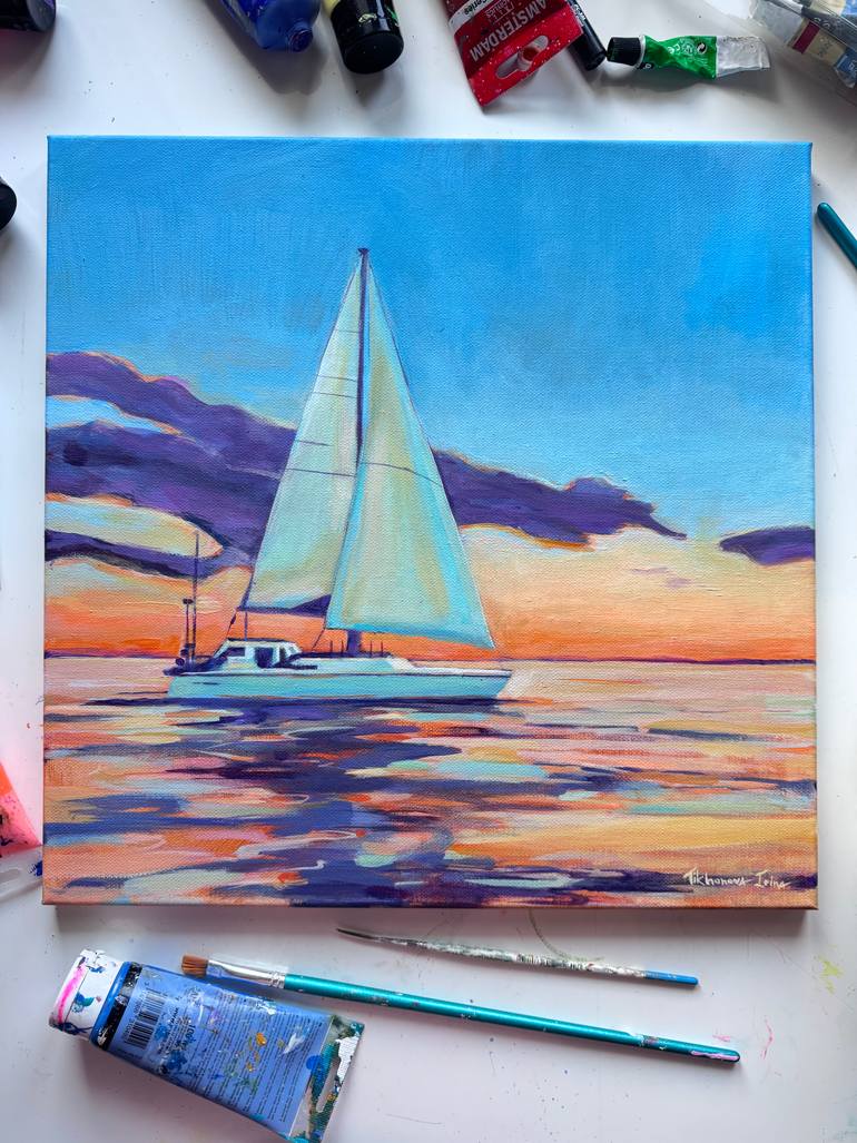 Original Contemporary Boat Painting by Irina Tikhonova