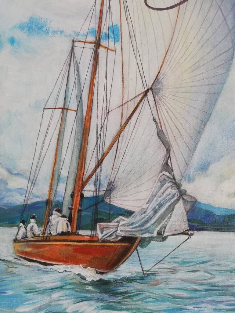 Original Expressionism Yacht Drawing by Irina Tikhonova