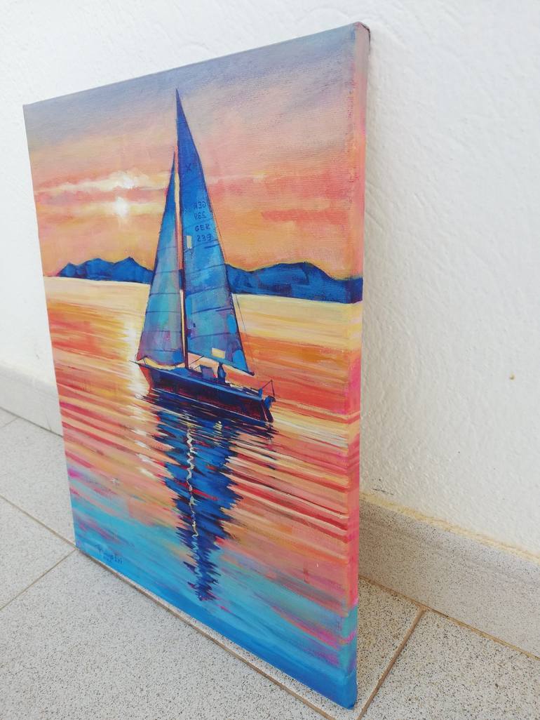 Original Illustration Boat Painting by Irina Tikhonova