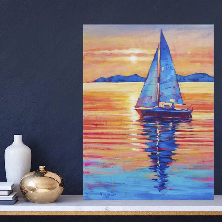 Original Illustration Boat Painting by Irina Tikhonova