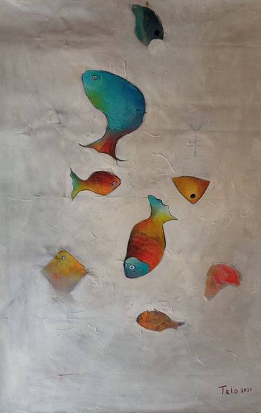 Original Abstract Fish Paintings by Telemak Kochinyan