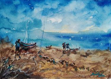 Print of Impressionism Seascape Paintings by Anishkumar R