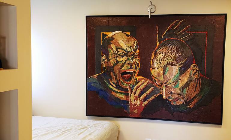 Original Abstract Expressionism Men Mixed Media by Jan-Frits Obers