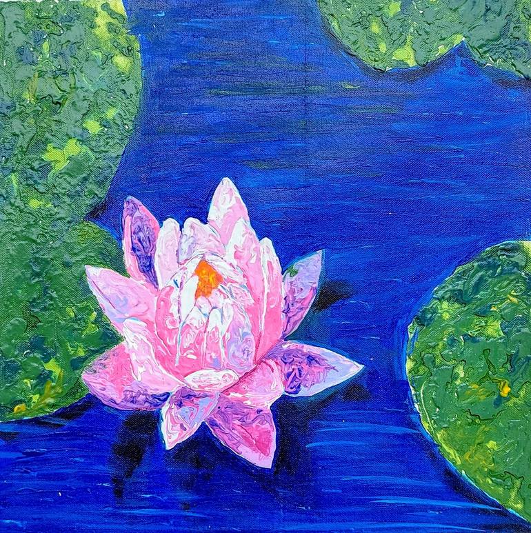 Pink abstracted Lotus Painting by Preeti Chandak | Saatchi Art