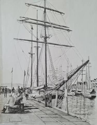 Original Fine Art Boat Drawings by Jan Krydsby