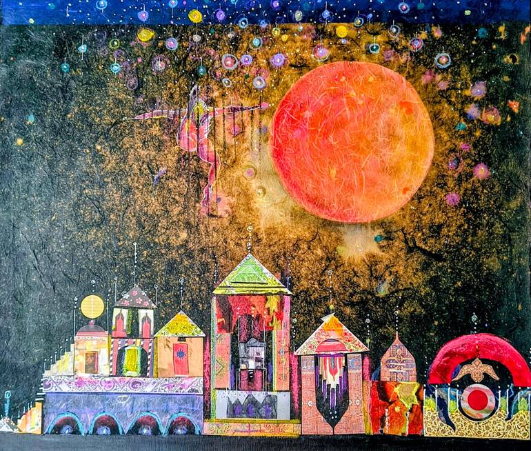 Original Cities Painting by Hossein Havaedy  Contemporary Art on Canvas  Flying Objects