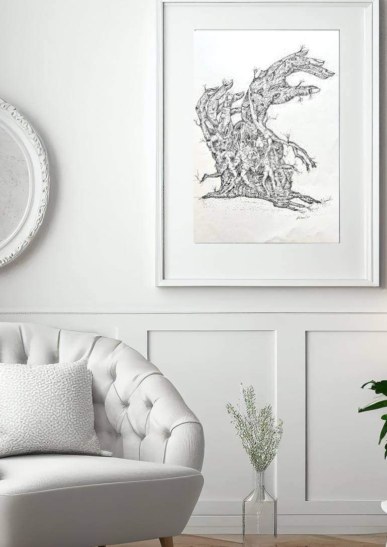 Original Abstract Expressionism People Drawing by Hakan Erkam