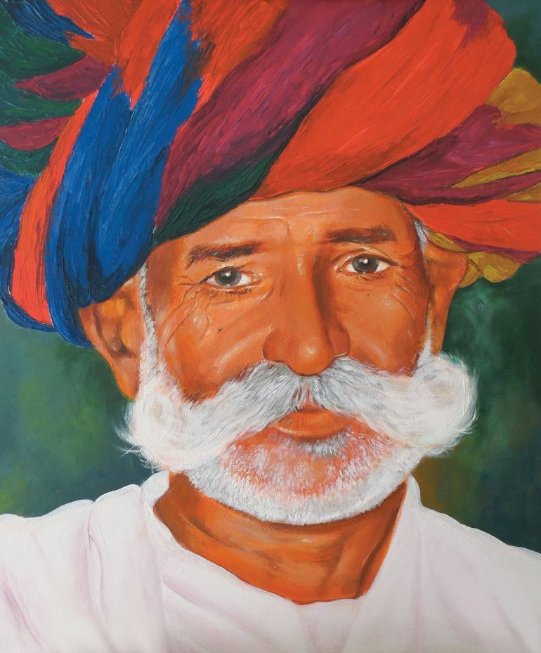 Rajastan Old Man Painting by Muralidhar Suvarna | Saatchi Art